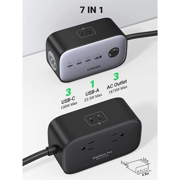 UGREEN 100W USB C Charging Station,USB C, Desktop  3 AC, 3 USB C and 1 USB A - Picture 2 of 8